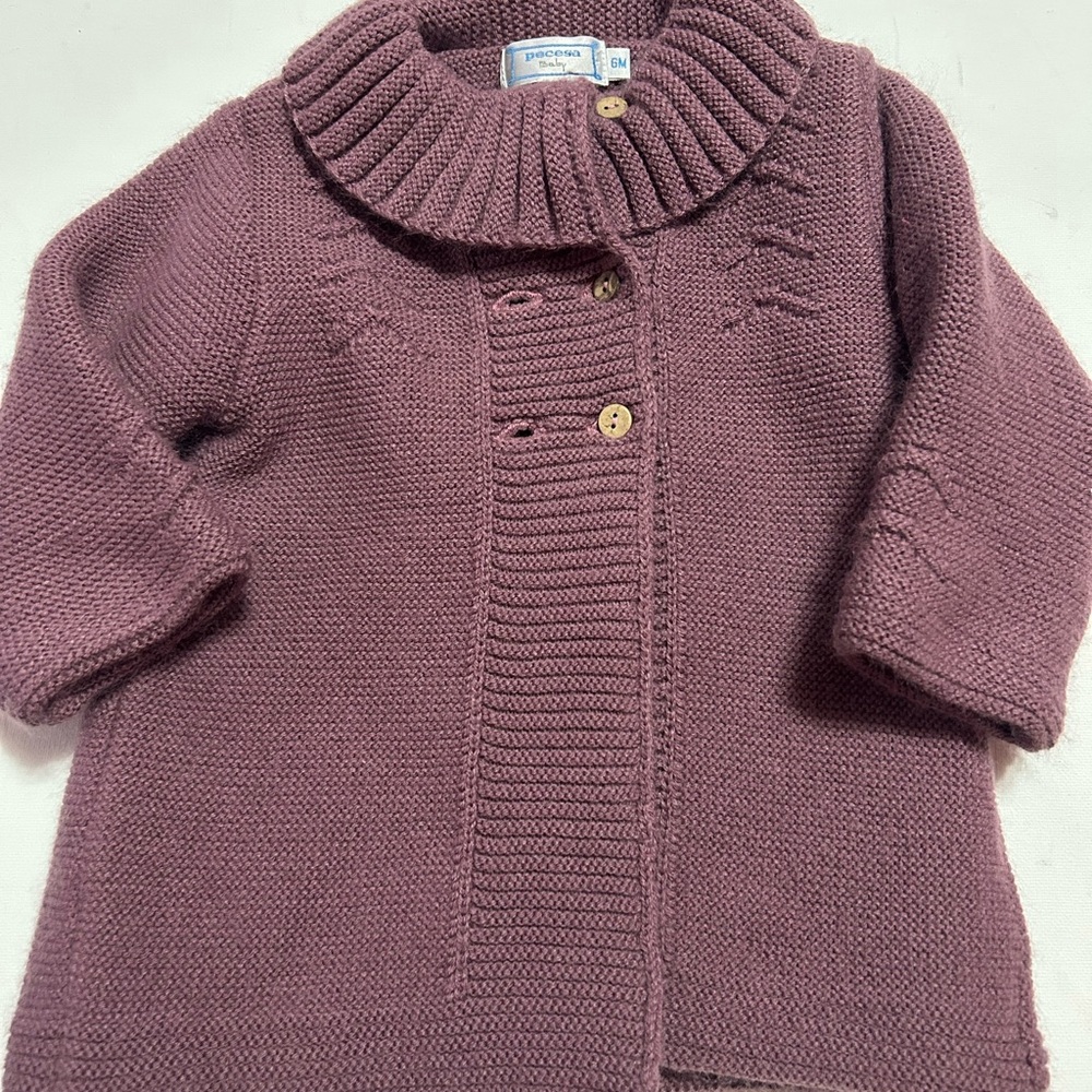 Baby Rib-Knit Cardigan Sweater in Mauve